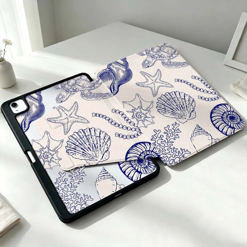 Cartoon Turtle Conch Starfish For Xiaomi Mi Redmi Poco Pad 8 7 7S 6 6S 5 SE Pro Ultra 360° Rotation Stylus Storage Tablet Case