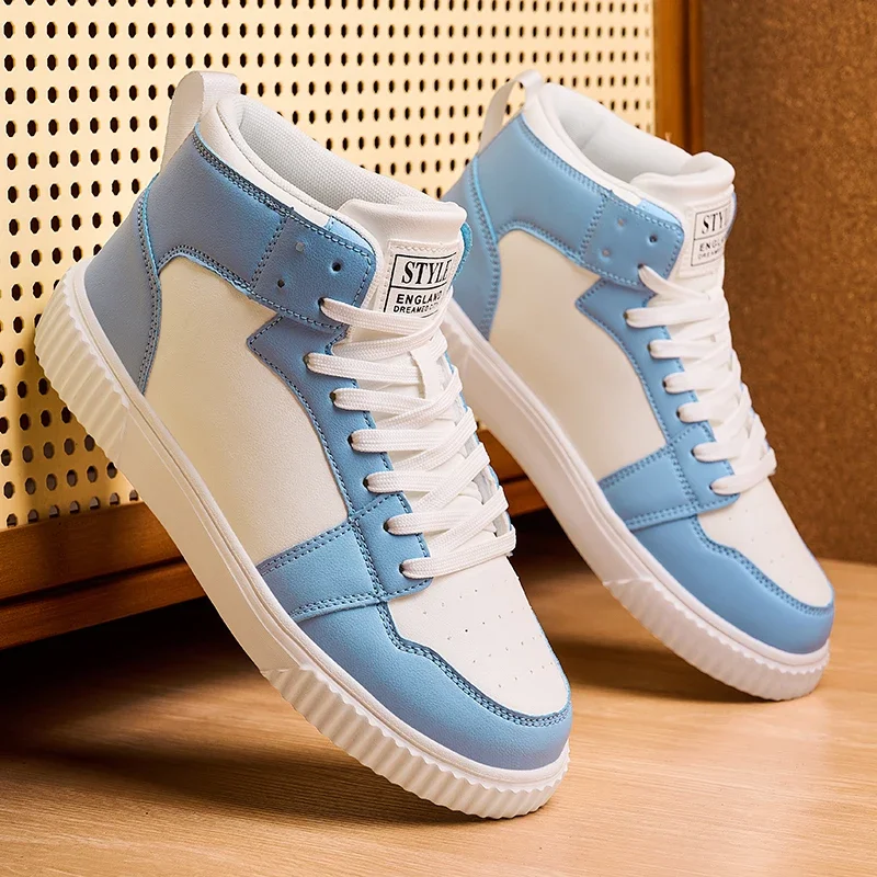 Spring Summer Fashion Red High-Top Shoes Couple Comfortable Pu Leather Casual Sneakers Man Flat Versatile Hip-Hop Shoes For Men