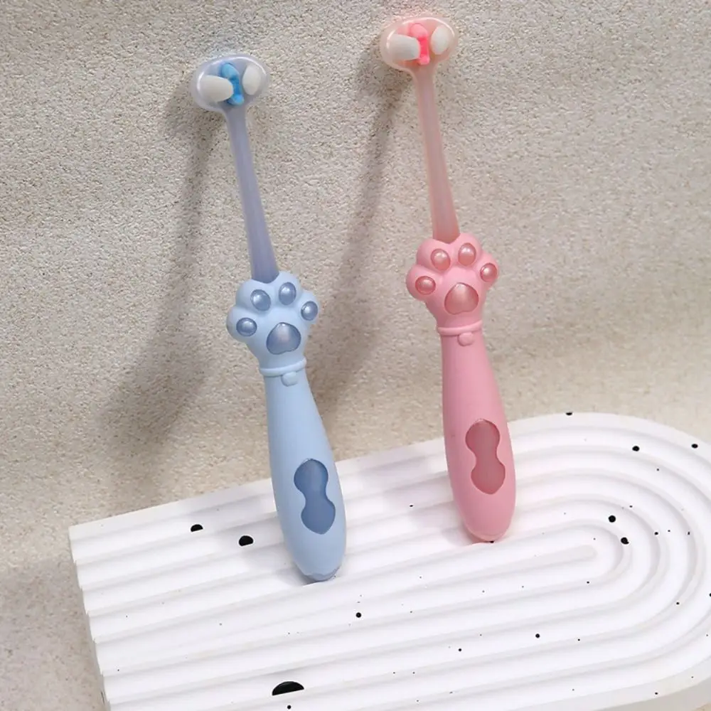 

Cartoon Cat Paw 3D Stereo Toothbrush Tongue Scraper Solid Color Three-Sided Toothbrush Anti Slide Handle Soft Bristles