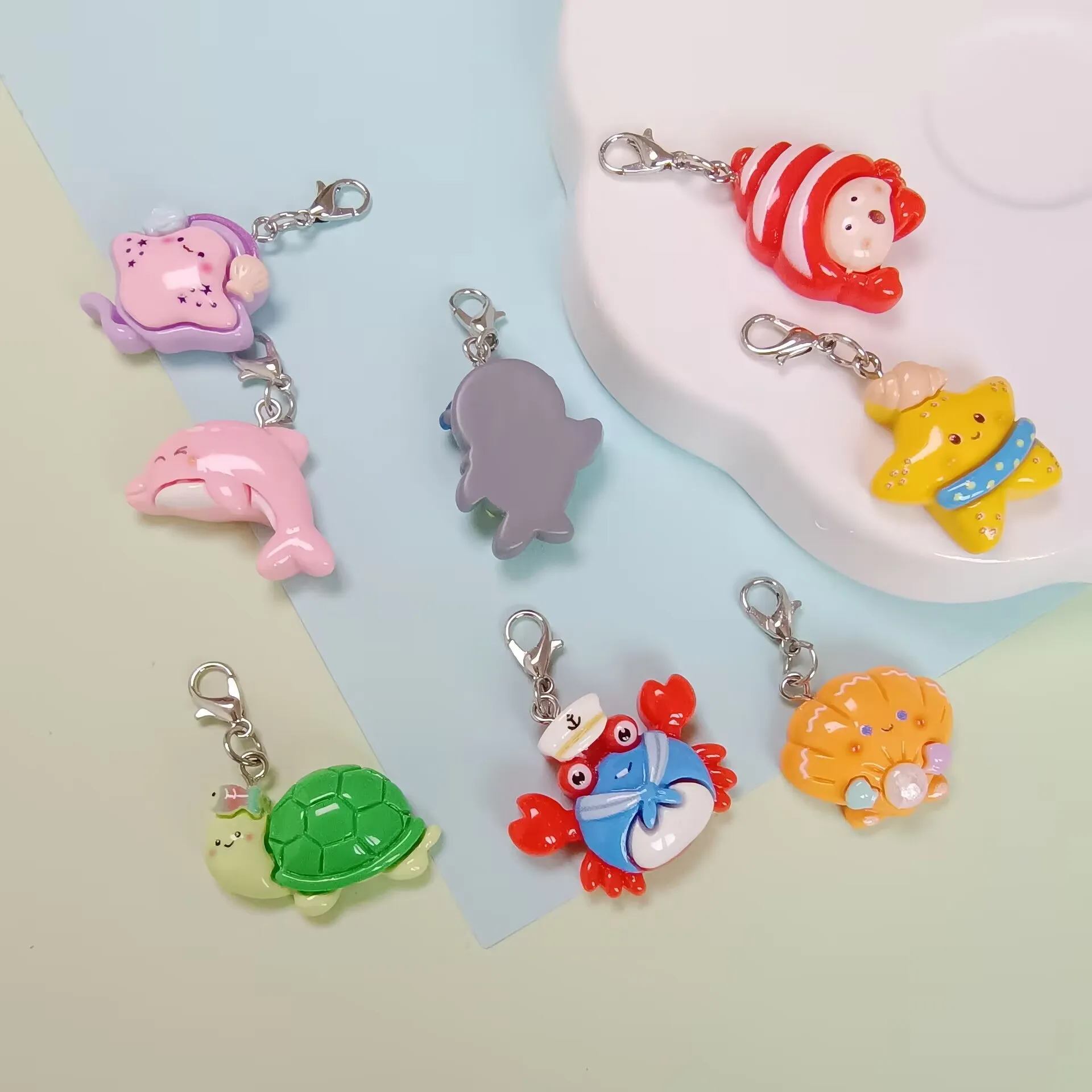 Wholesale DIY Resin Cartoon Ocean Series Keychain With Lobster Clasp DIY Jewelry Craft Supplies