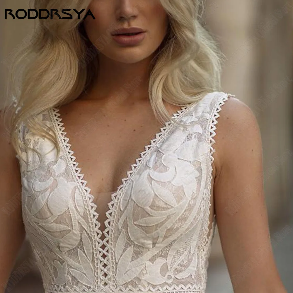 RODDRSYA Boho Wedding Dress For Women 2023 Bride Sleeveless V-Neck Tulle Bride Gowns Lace Applique A-Line Vestidos De Novia