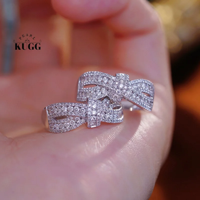 

KUGG 18K White Gold Rings Luxury 0.60carat Real Natural Diamond Engagement Ring for Women Romantic Bowknot Shape Wedding Jewelry