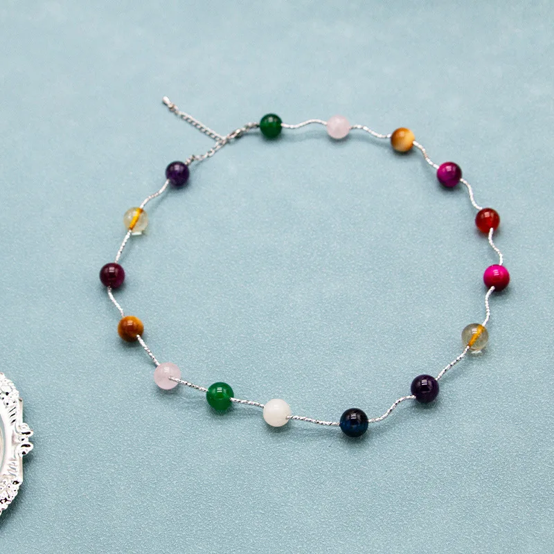 

2026 New Chinese Style High-end Color Natural Stone Necklace Women's Bohemian Style Retro Temperament Light Luxury Necklace