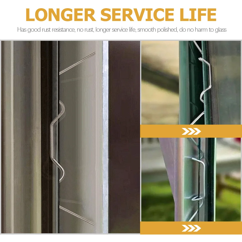 

50Set Stainless Steel Greenhouse Glass Clips W Wire Z Clips Glass Pane Fixing Clamp Garden Greenhouse Window Plate Holder Rust