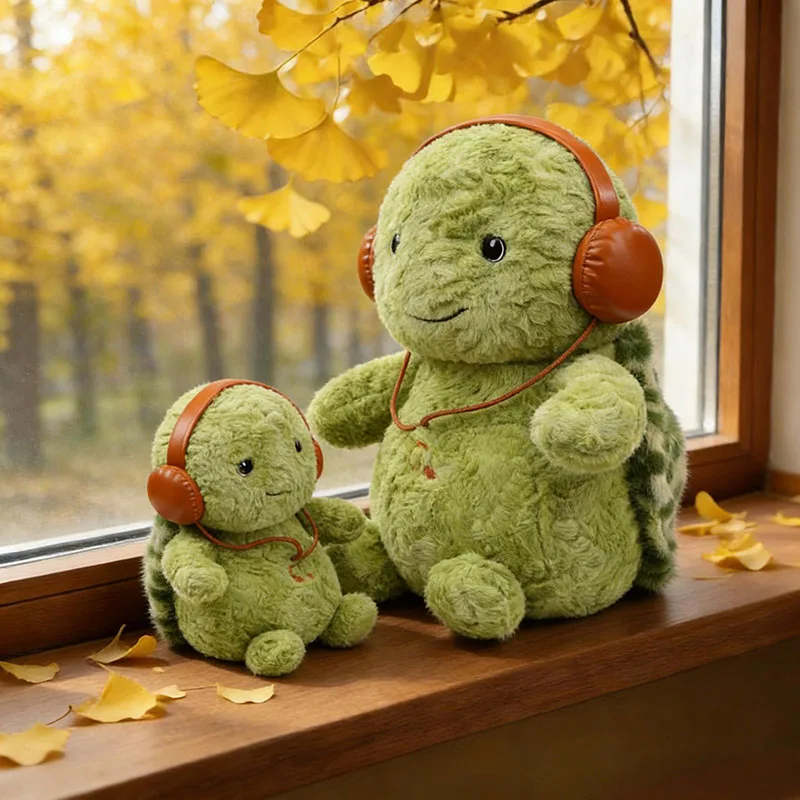 

Cute Turtle Plush Toy Squishy Fluffy Stuffed with Retro Headphones Plushie Doll for Kids Adults Birthday Gift Bedroom Companion