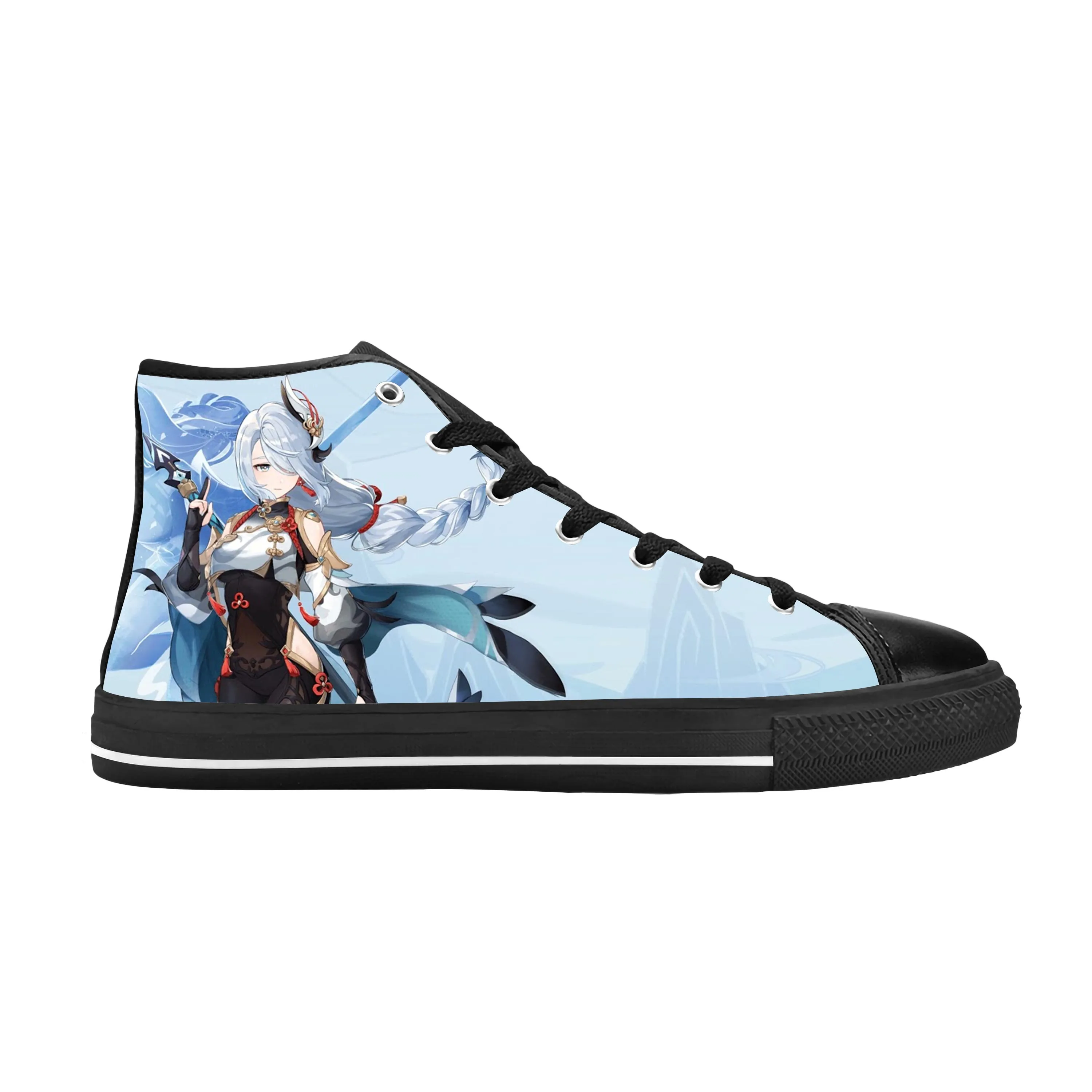 Anime Manga Cartoon Spiel Genshin Impact Shenhe Casual Stoff Schuhe High Top bequeme atmungsaktive 3D-Druck Männer Frauen Turnschuhe