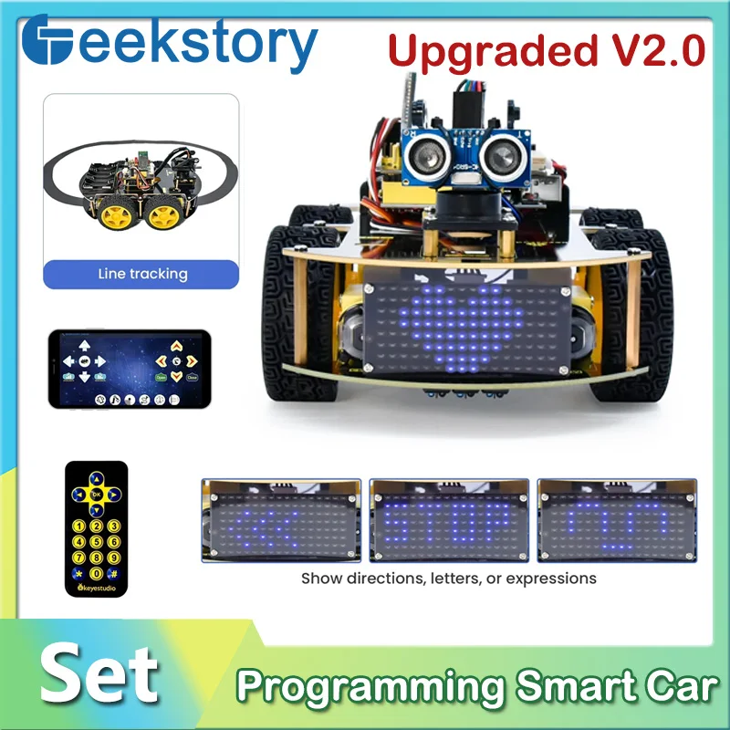 Programowanie 4WD Multi BT Smart Car dla Arduino Kit Robot Upgraded V2.0 W/LED Display Stem EDU/Scratch DIY Assembly Robot Car