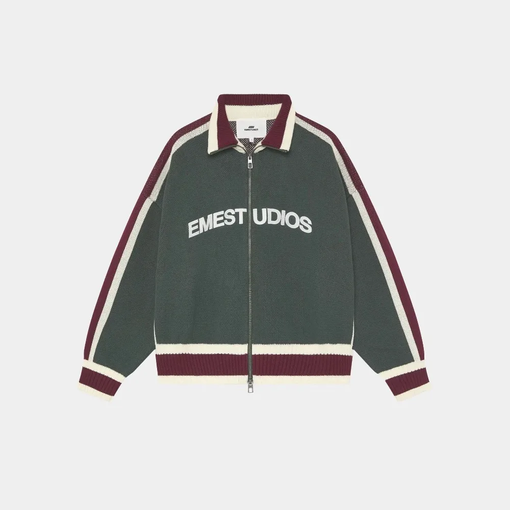 Retro contrastante malha cardigan camisola outono e inverno moda feminina carta bordado solto macio quente diário jaqueta casual