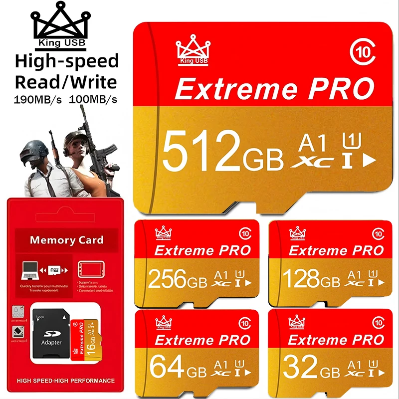 128GB 512GB 256GB SD Cards Micro TF SD Card Memory Card TF Cards A1 for Desktop/Speaker/VR Headset/Baby Monitor/Sport Camera