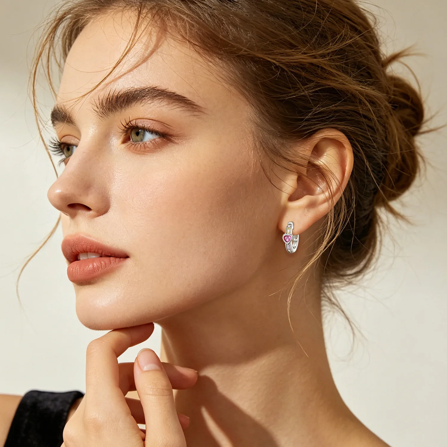 Orstarry S925 Sterling Silver Simple Pink Love Zircon Earrings Hoop Earrings Women Jewelry Original Party Anniversary Gift view 2