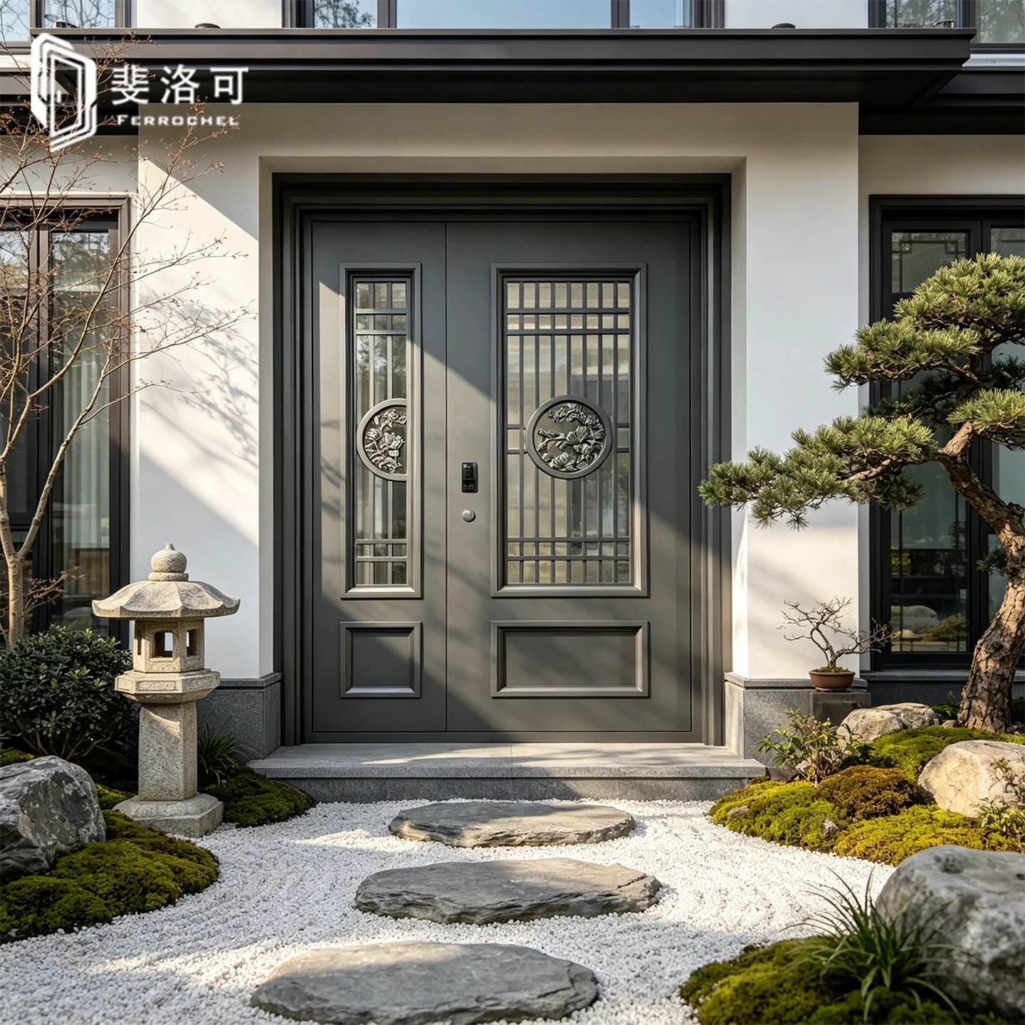 Entry anti-theft villa door glass arc arched door courtyard cast aluminum