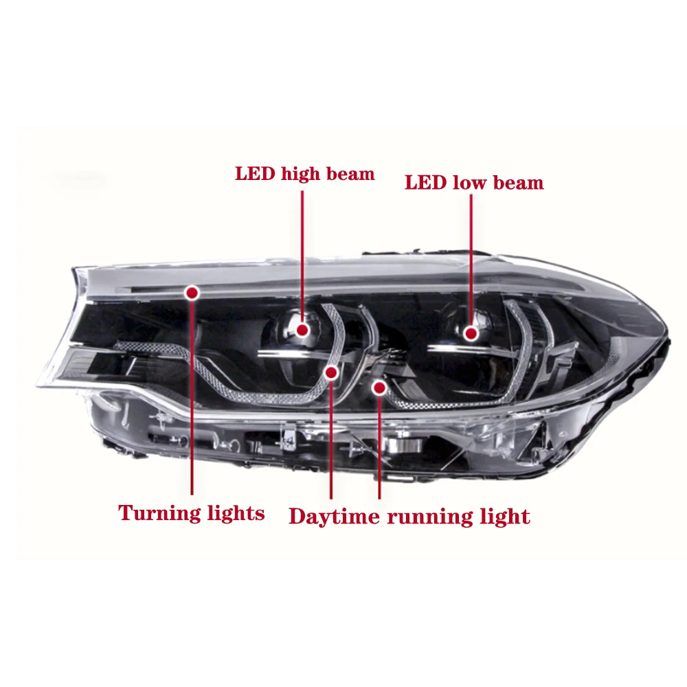 Montagem da lâmpada frontal para série BMX 5, G30, F90, LED, luz diurna, farol, sinal de giro, luzes dianteiras distantes e próximas, acessórios