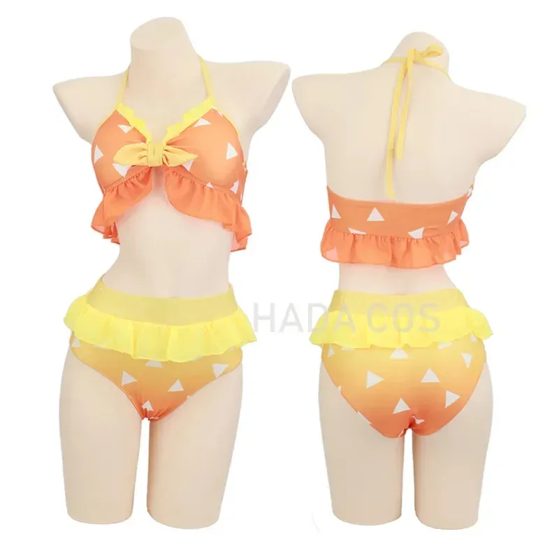 Traje de baño de Anime para mujer, Bikini con Kimono para cubrir Nezuko Shinobu, disfraz de Cosplay, traje de baño Sexy para fiesta en la piscina