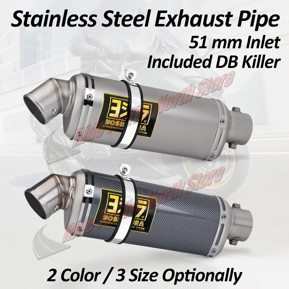 

Universal 51mm Interface I.D yoshi Motorcycle Muffler Escape With DB Killer Stainless Slip On Exhaust Tail Pipe Modified Parts