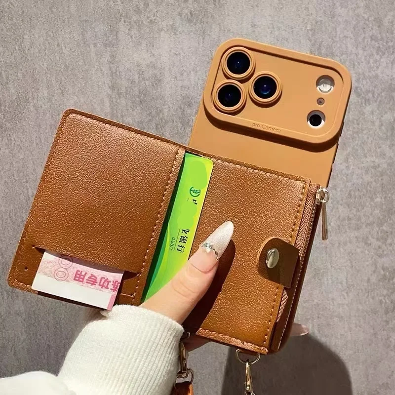 Brieftaschen-Lanyard-Hülle für iPhone 17 Pro Max Air 18 12 13 15 16 14 Plus mit Kartenfächern, Umhängegurt, Leder, modische Reißverschlusstasche – Detail 6