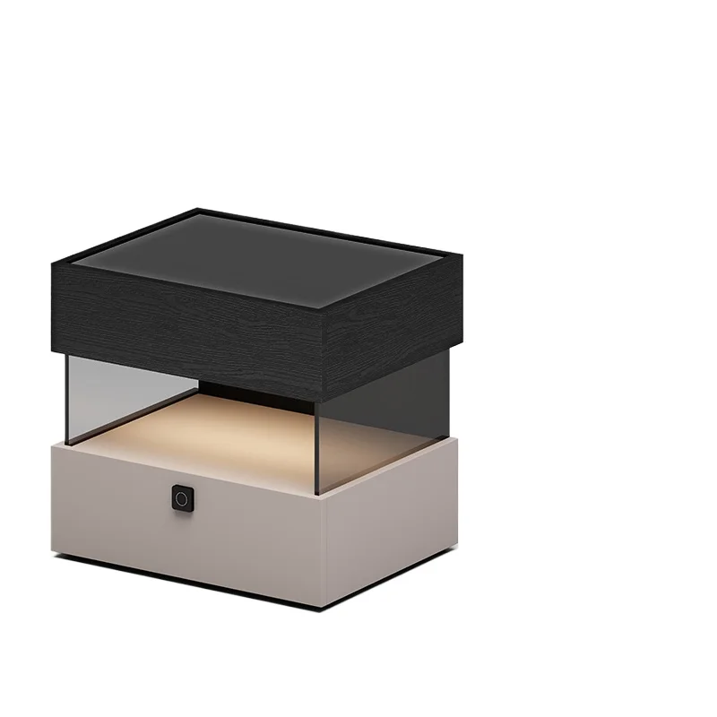Italian minimalist bedside table Solid wood safe Integrated with fingerprint lock Suspension bedside table with lamp