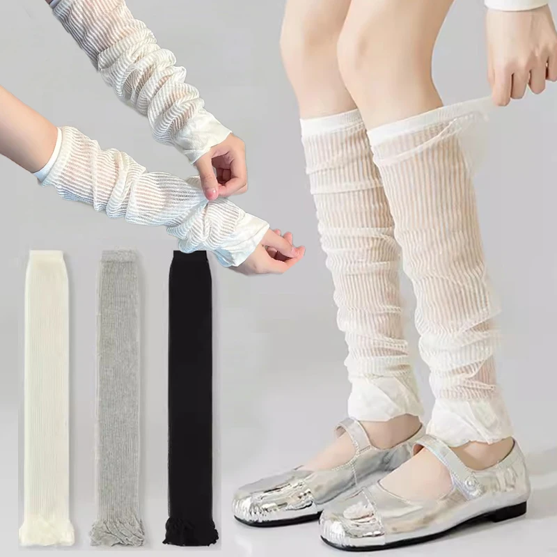 Transparent Sunscreen Sleeves Arm Cover Women Girls Sweet Stockings Kawaii Ruffle Long Socks Lolita Boot Cuffs Sexy Leg Warmers