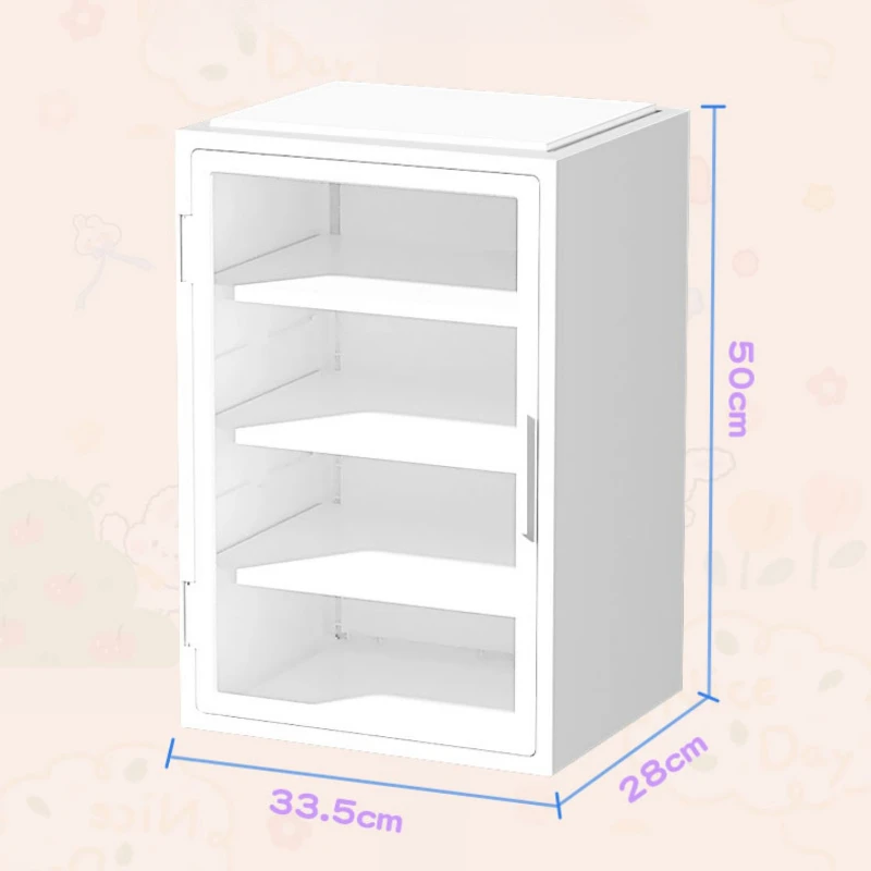 Pink Multi Function Storage Cabinet Adjustable Display Stand with Perspective Doors Stylish Bedroom Furniture for