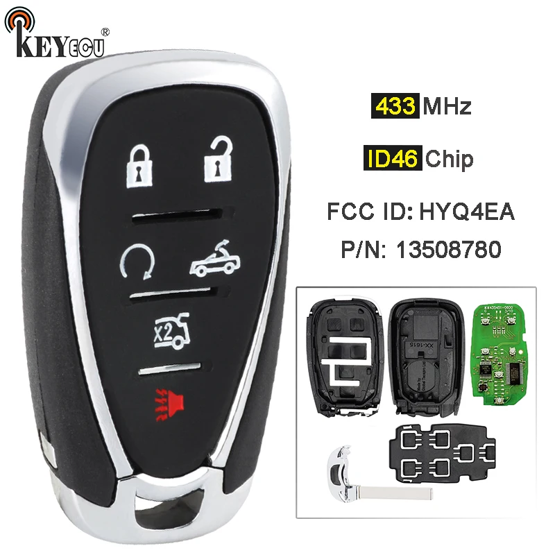 

KEYECU 433MHz ID46 Chip HYQ4EA 13508780 6 Button OEM Part Smart Remote Key Fob for Chevrolet Camaro 2016 2017 2018 2019 2020