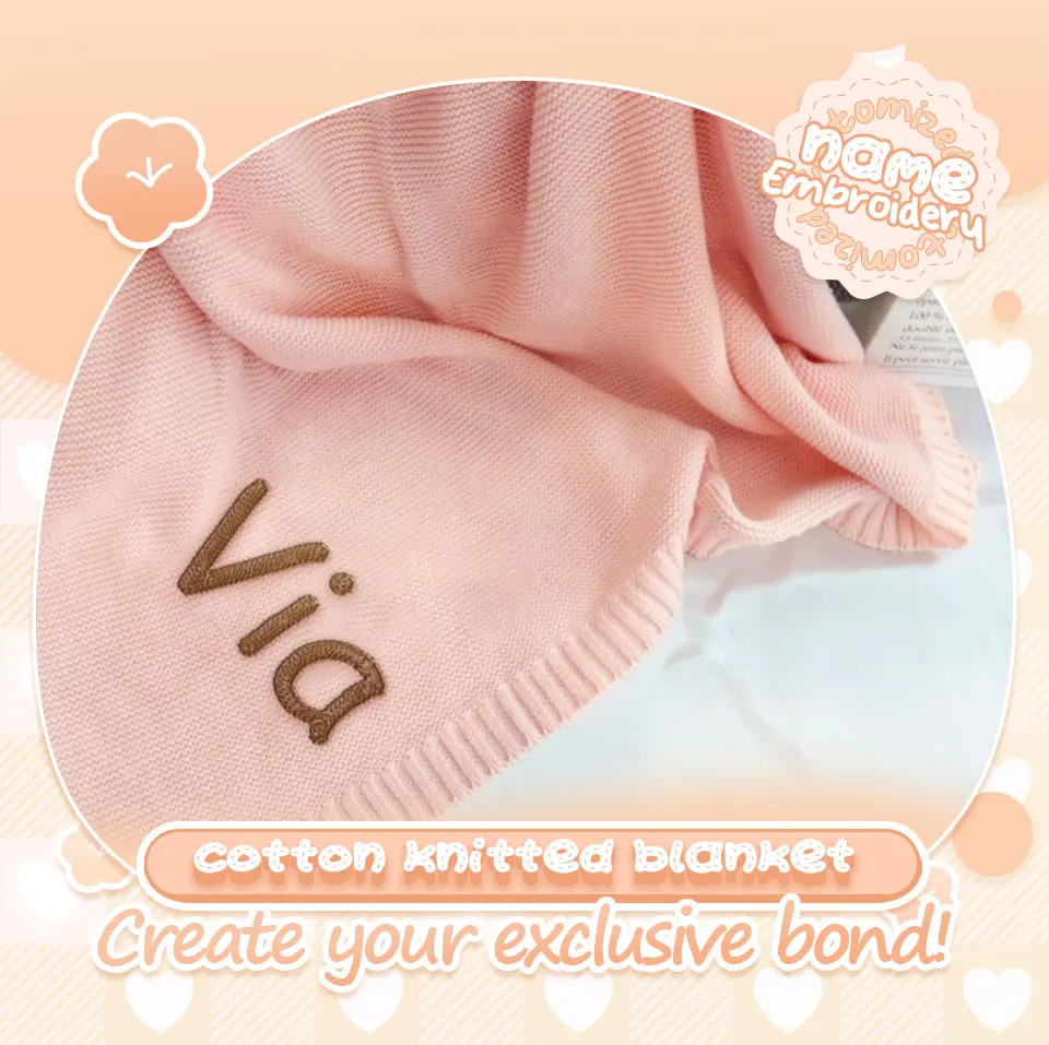 100% Baumwoll-Strickdecke für Babys, personalisierbar mit Namen, weiche, atmungsaktive Puckdecke für Säuglinge, individuelle Neugeborenen-Wickeldecke, Geschenk – Detail 1