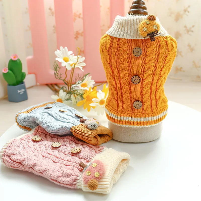 Winter Cartoon Cat Dog Clothes Warm Christmas Sweater for Small Yorkie Pet Clothing Coat Knitting Crochet Cloth