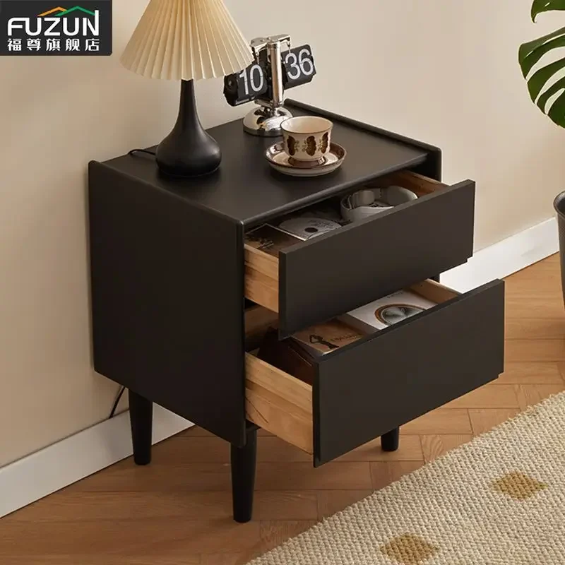 Fuzun Starlight Solid Wood Bedside Table Black Luxury Bedroom Storage Cabinet Modern minimalist storage cabinets image 4