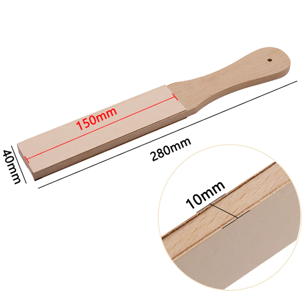 Leather Craft Wooden Handle Knife Sharpener Polish Sharpening Strop Edge Slicker Burnisher 2 Sides Honing Compound Grinding Tool