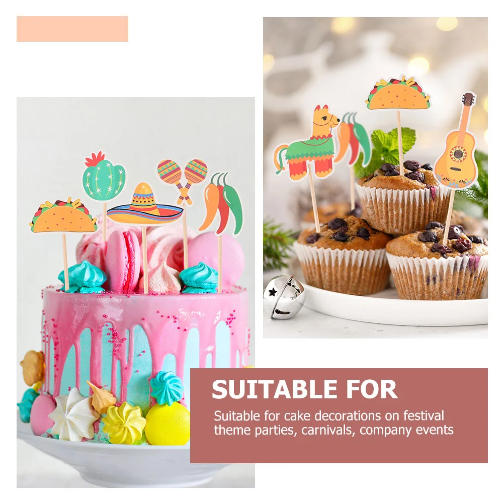 Papel De Bolo De Bambu Topper, Escolhas Do Cupcake, Suprimentos Decorativos, Partido Mexicano, 16 Pcs