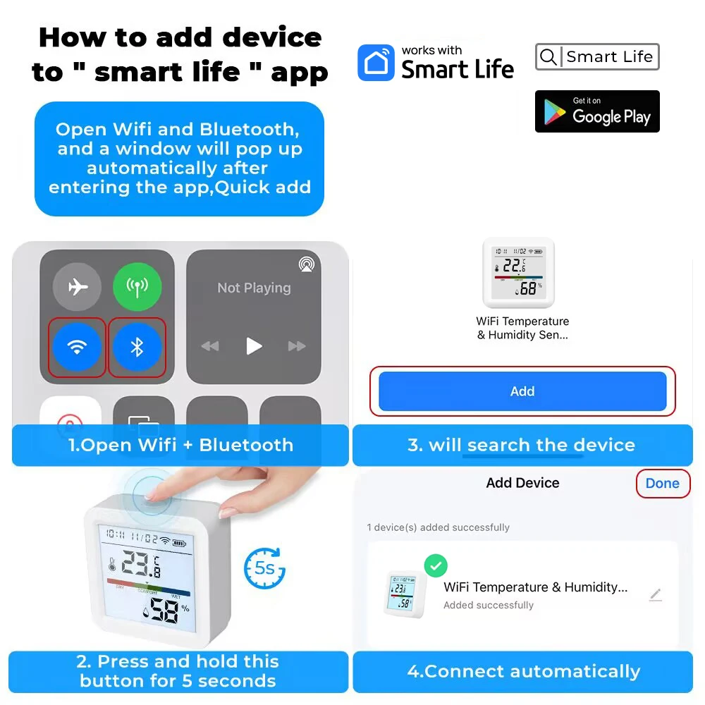 Tuya Smart Temperatur-Feuchtigkeitssensor WiFi/Zigbee mit Hintergrundbeleuchtung Innenhygrometer Thermometer Sprachsteuerung über Alexa Google – Detail 12