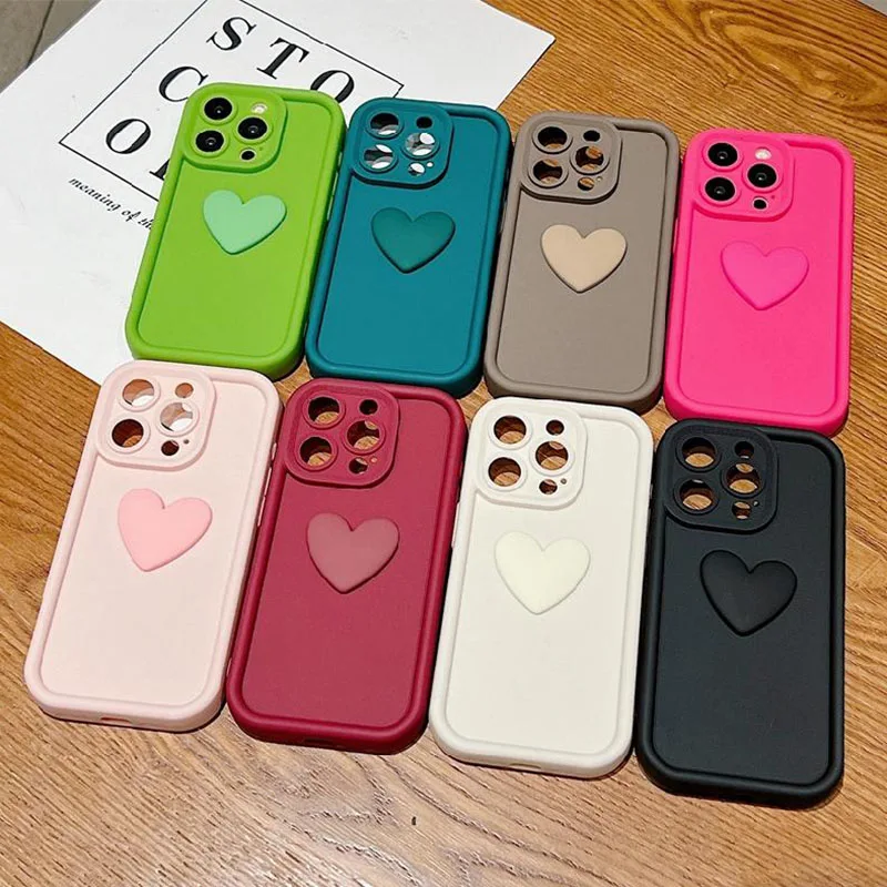 A 54 34 14 15 Cute 3D Love Heart Silicone Case For Samsung Galaxy A05s A14 A24 A34 A54 A13 4g 5g A25 A15 Soft Matte Cover A04s