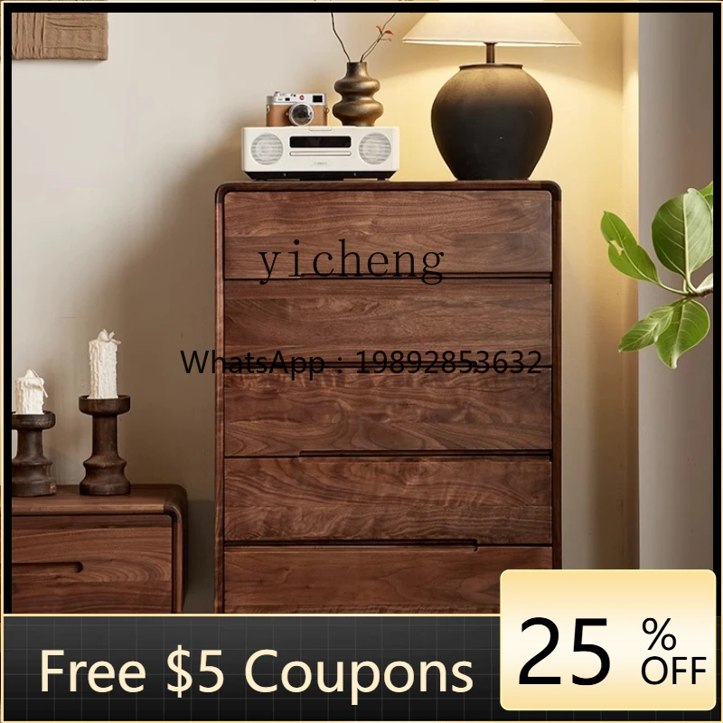 

GZ black walnut solid wood chest of drawers Nordic simple storage locker Home living room chest of drawers