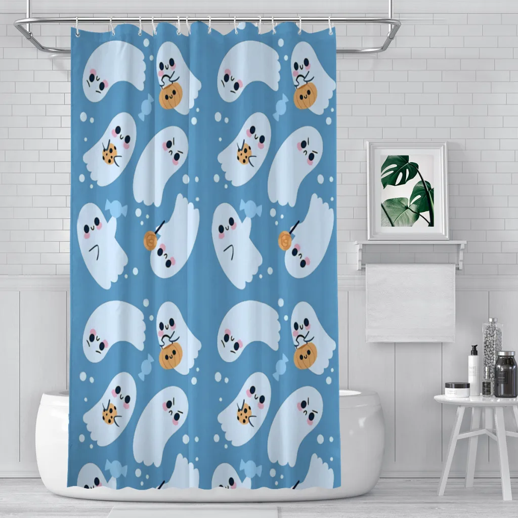 Sweet Blue Bathroom Shower Curtains Halloween Waterproof Partition Unique Home Decor Bathroom Accessories