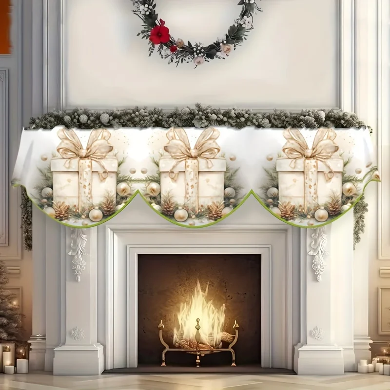 VIKAMA Christmas Fireplace Mantel Scarf Rustic Gift Box Bowknot Mantel Topper Xmas Holiday Fireplace Shelf Cover Home Decor