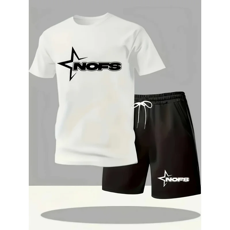 

Men's summer casual sport short sleeve T-shirt and shorts set, comfortable and breathable, for outdoor jogging and fitness