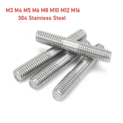 304 Stainless Steel Double-end Threaded Rod Double-Head Bolts Studs Through The Wall Screws Rod Teeth M3 M4 M5 M6 - M16
