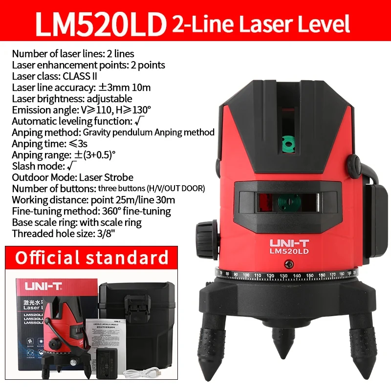 UNI-T 4D-Laser-Wasserwaage, 16 Linien, grüne Linie, selbstnivellierend, 360°, horizontal und vertikal, superstarker Laser-Wasserwaage, grüner Strahllaser