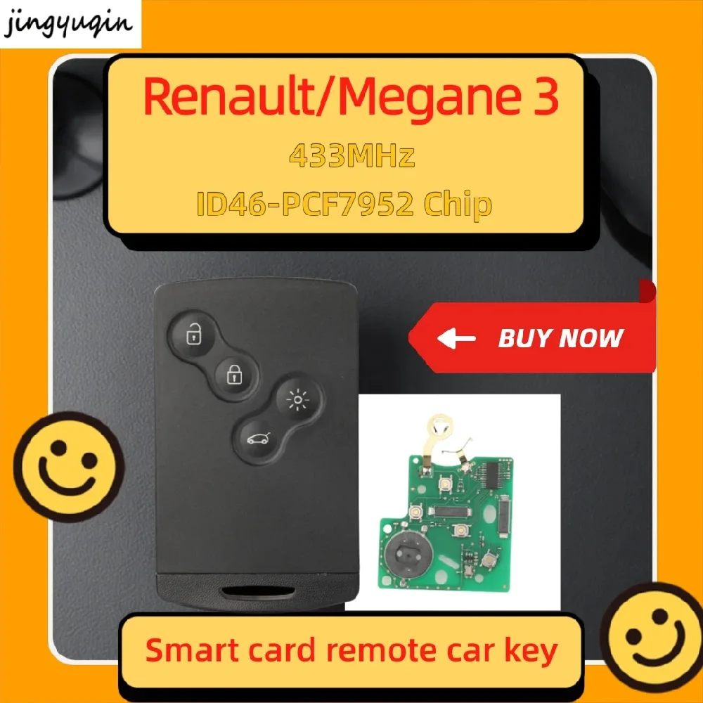 

Jingyuqin For Renault, Megane 3, Scenic Dimension 4 Button 433MHz FSK ID46-PCF7952 Chip Smart card remote car key VA2 Blade