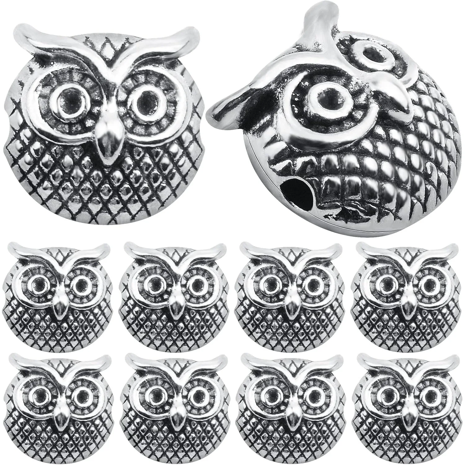 

30pcs Antique Silver Owl Spacer Beads Tibetan Alloy Animal Owl Head Loose Charm Beads for DIY Bracelet Necklace Jewelry Making