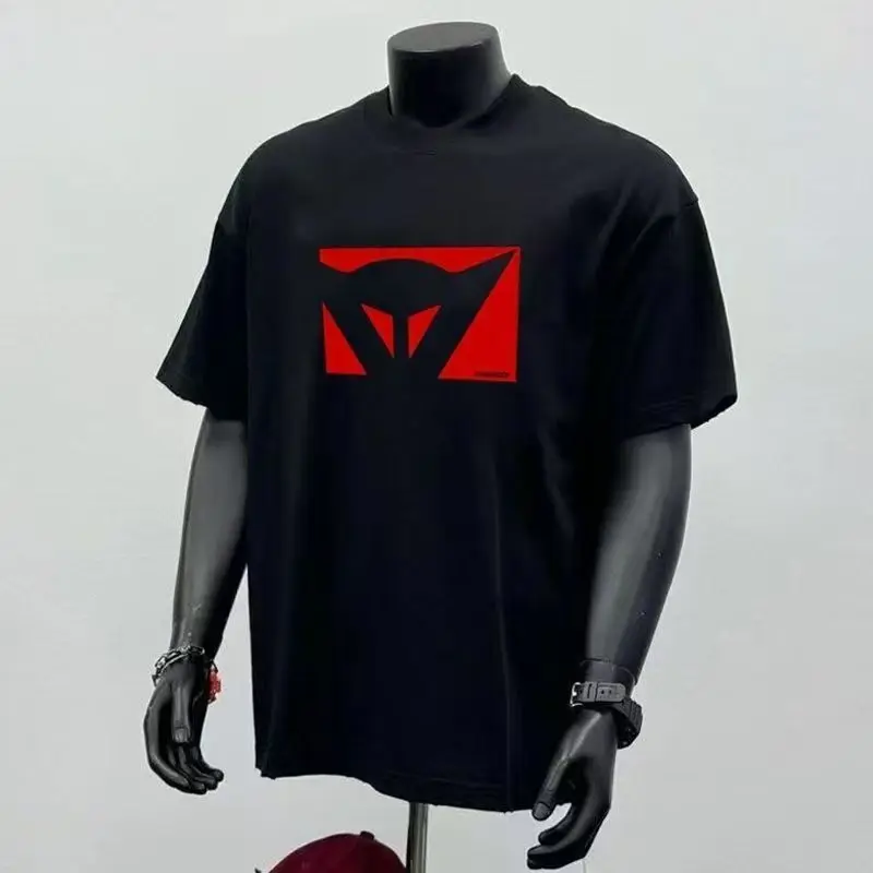 2026 Oversized Graphic Cotton T‑Shirt For Adults Kids Minimal Moto Helmet Triangle Chest Logo Print Biker Short Sleeve Tee