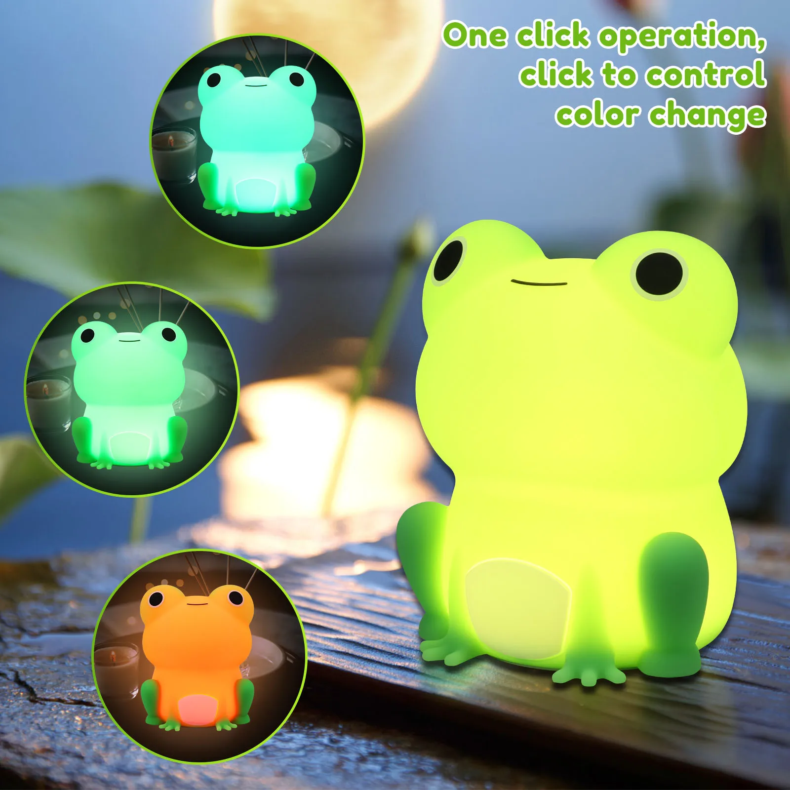 Kids Night Light 1200mAh Rechargeable Frog Night Lamp Light Portable Colour Changeable Silicone Nursery Light for Desk Bedside