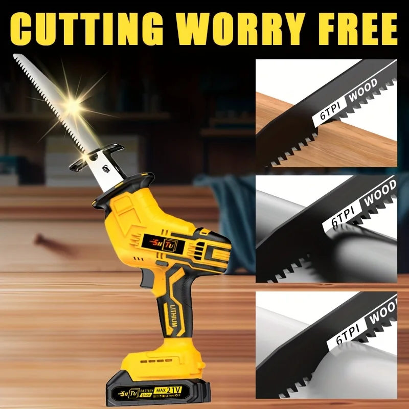 

Cordless Reciprocating Saw, Electric Cordless Saw, Equipped with Battery And Charger, Battery Powered, Reciprocating Saw, Suitable for Logging, Thin Wood And Soft Metal Wood, Ideal Gift for Boyfriends And Fathers! A Great Gift Item Optional