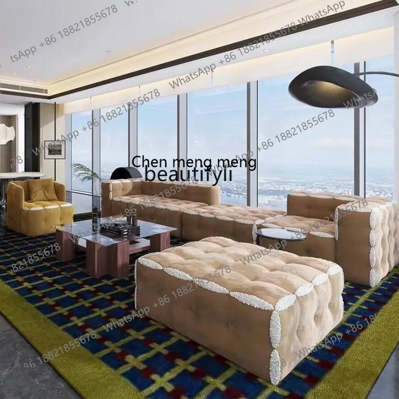 Designer Italian minimalist living room fabric burst pulp sofa small apartment straight row matte cloth