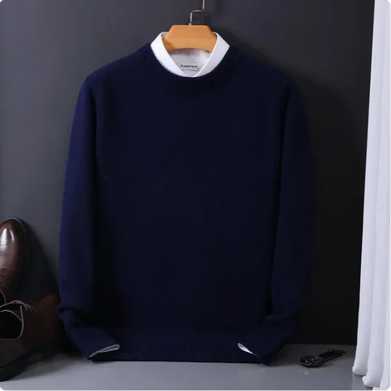 

2025 Round Neck Wool Sweater Men's Bat Shaped Oversized Knitted Base Sweater Autumn and Winter New Men's Sweater Top