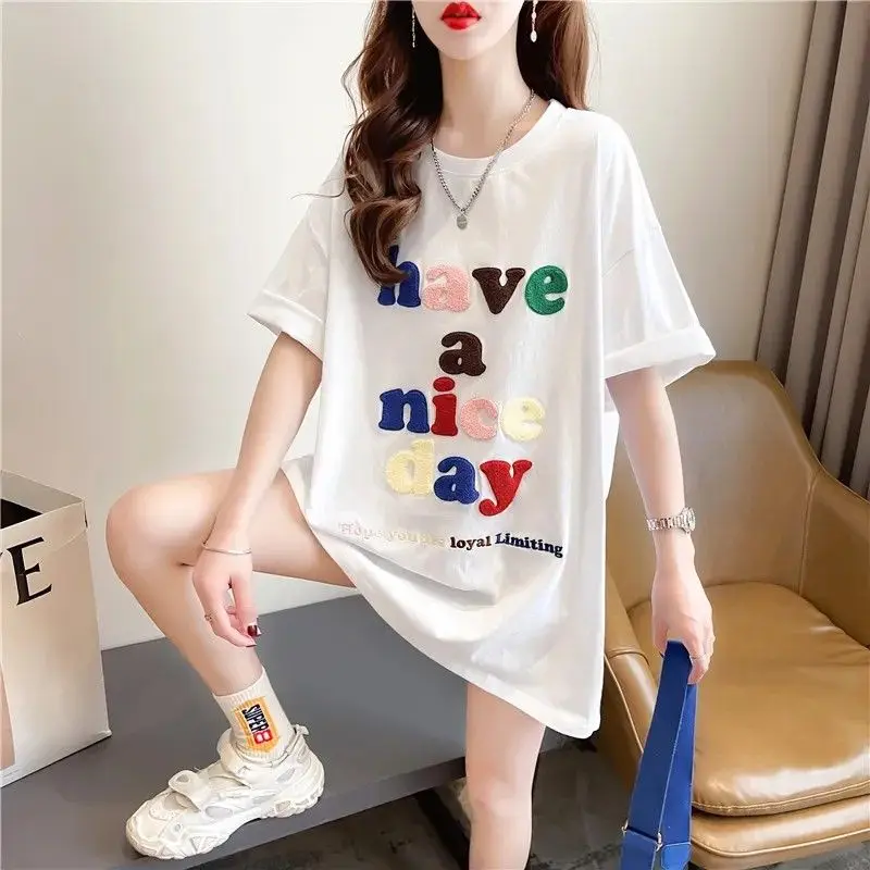 

Fashion O-Neck Short Sleeve Printed Color Letter T-Shirts Female Clothing 2025 Summer New Loose All-match Tops Casual Tee Shirt