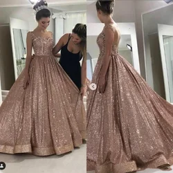 Rose Gold Sparkly Sexy African Prom Dresses Beaded Crystals Backless Sequined vestidos de noche Floor Length robe soirée femme