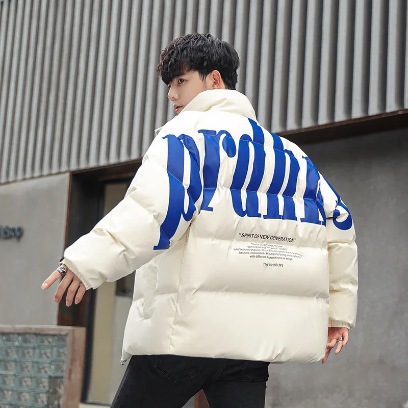 

2022 Winter New Men's Short Down Jacket Youth Thickened Printing Couple Casual Coat Trend Men's Wear