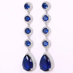 2024  New Luxury Fashion Blue Cubic Zirconia Long Hanging Earrings for Women Wedding Party Elegant Ear Accessories 2022 Jewelry