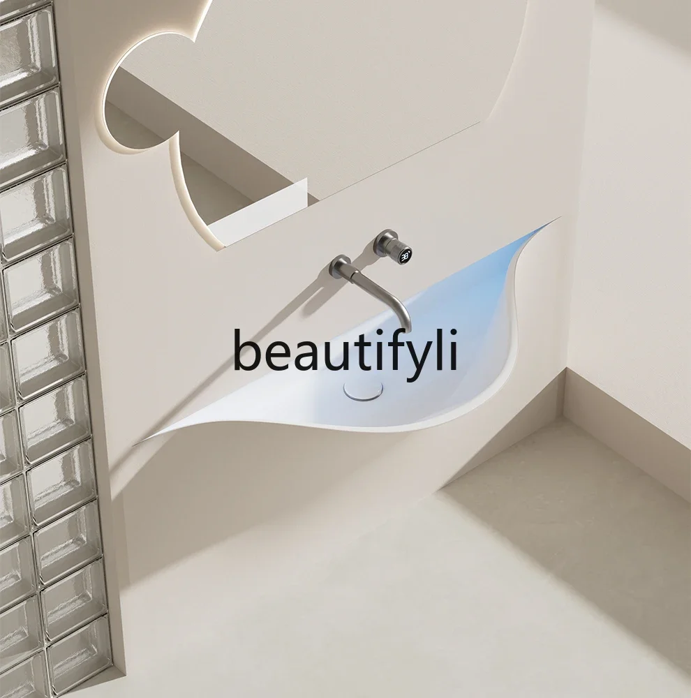 Open smile washbasin semi-embedded washbasin extremely narrow acrylic micro-cement washbasin