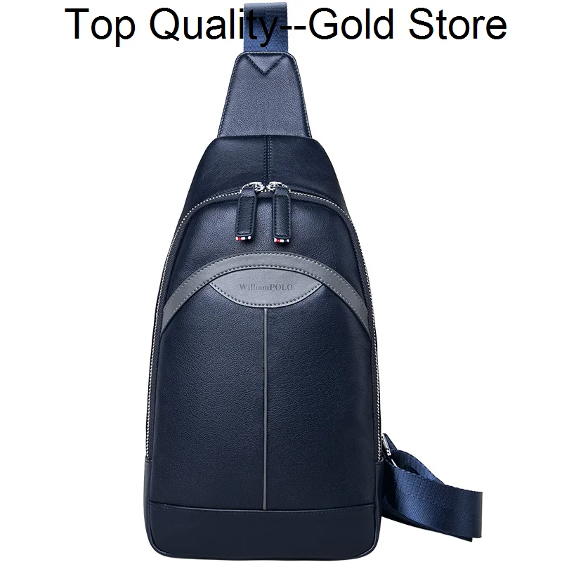 

WILLIAMPOLO Business Casual Men Chest Bag Genuine Leather Mens Crossbody s Outdoor Sports Pack Luxury Brand Travel