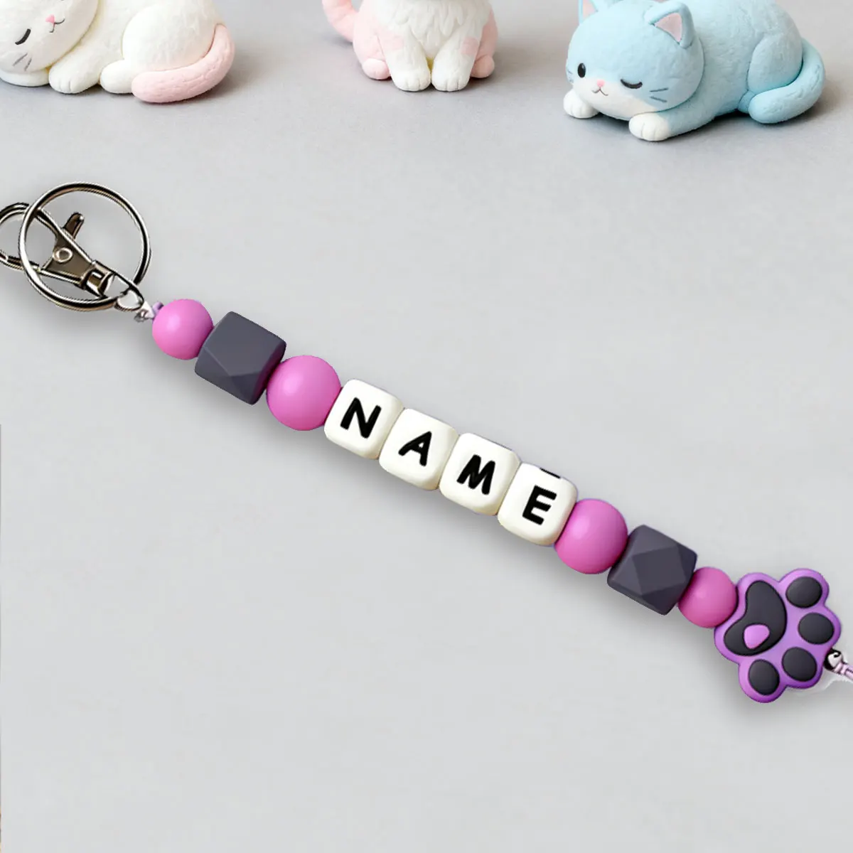 Personalized Dog Paw Pattern Colorful Name Keychain